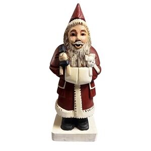 Vintage Silversti Santa Figure 13" Wooden Hand Carved & Painted Folk Art